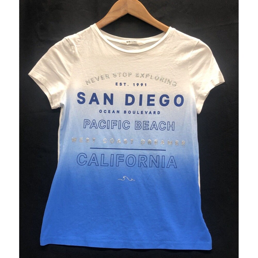 H&M Youth Tee Shirt 16/18 White Blue San Diego California Graphic Streetwear